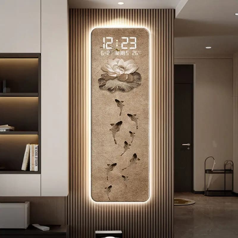 Orologio da Parete in Stile Cinese per Soggiorno, Schermo Elettronico, Quadro Luminoso, Decorazione per Sala da Tè, Lampada Murale LED