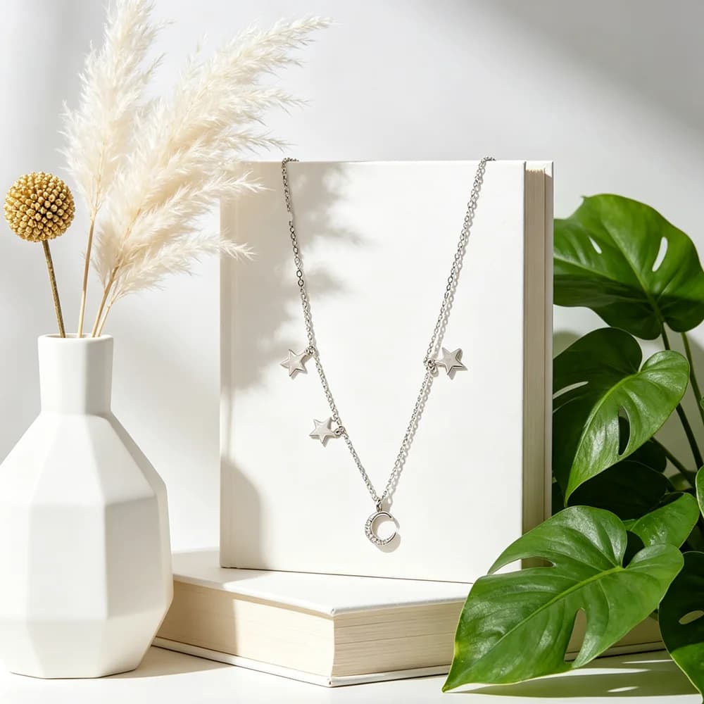 New Arrival Genuine 925 Sterling Silver Fine Jewelry Moon Star Rhinestone Necklaces For Women Sterling-Silver-Jewelry Collares