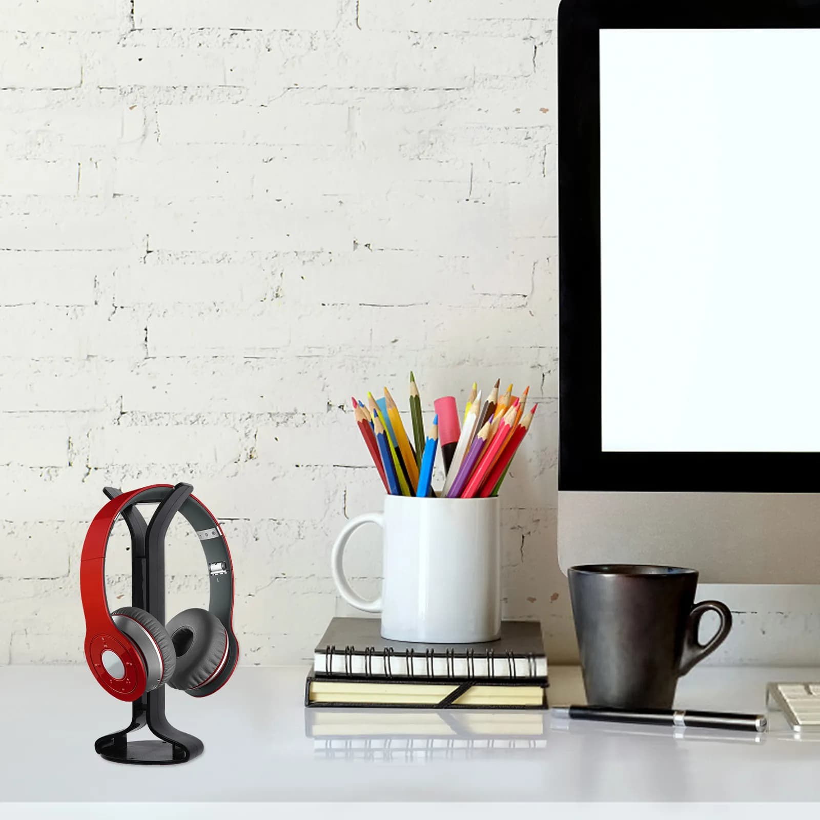 Compact and elegant desk support for headphones, made of durable, stable ABS material, for headphone organization, for PC game configurations, black.