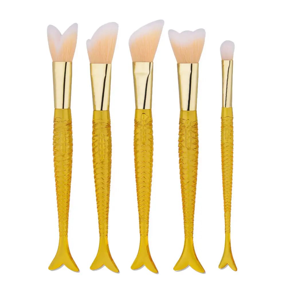 Set di pennelli per trucco da 5 pezzi, a forma di sirena, con setole morbide, kit per fondotinta in polvere, ombretto, uso quotidiano professionale