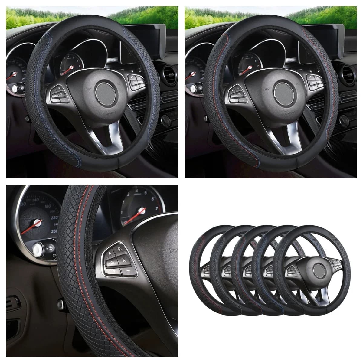 Coprivolante in PU Coprivolante in pelle traspirante antiscivolo Coprivolante in pelle PU Accessori auto universali 37-38 cm