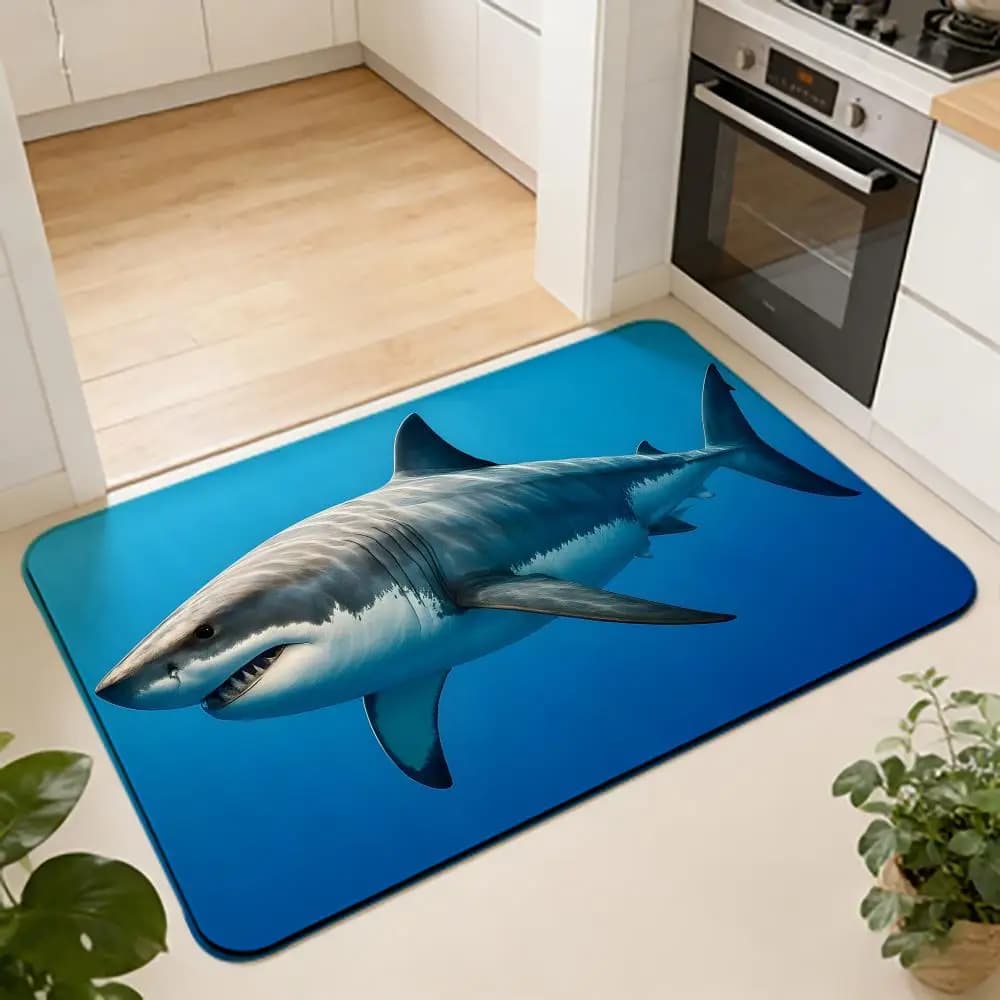 ANIME G-Great White Shark Tappetino assorbente per pavimento, tappetino antiscivolo per bagni, servizi igienici e toilette
