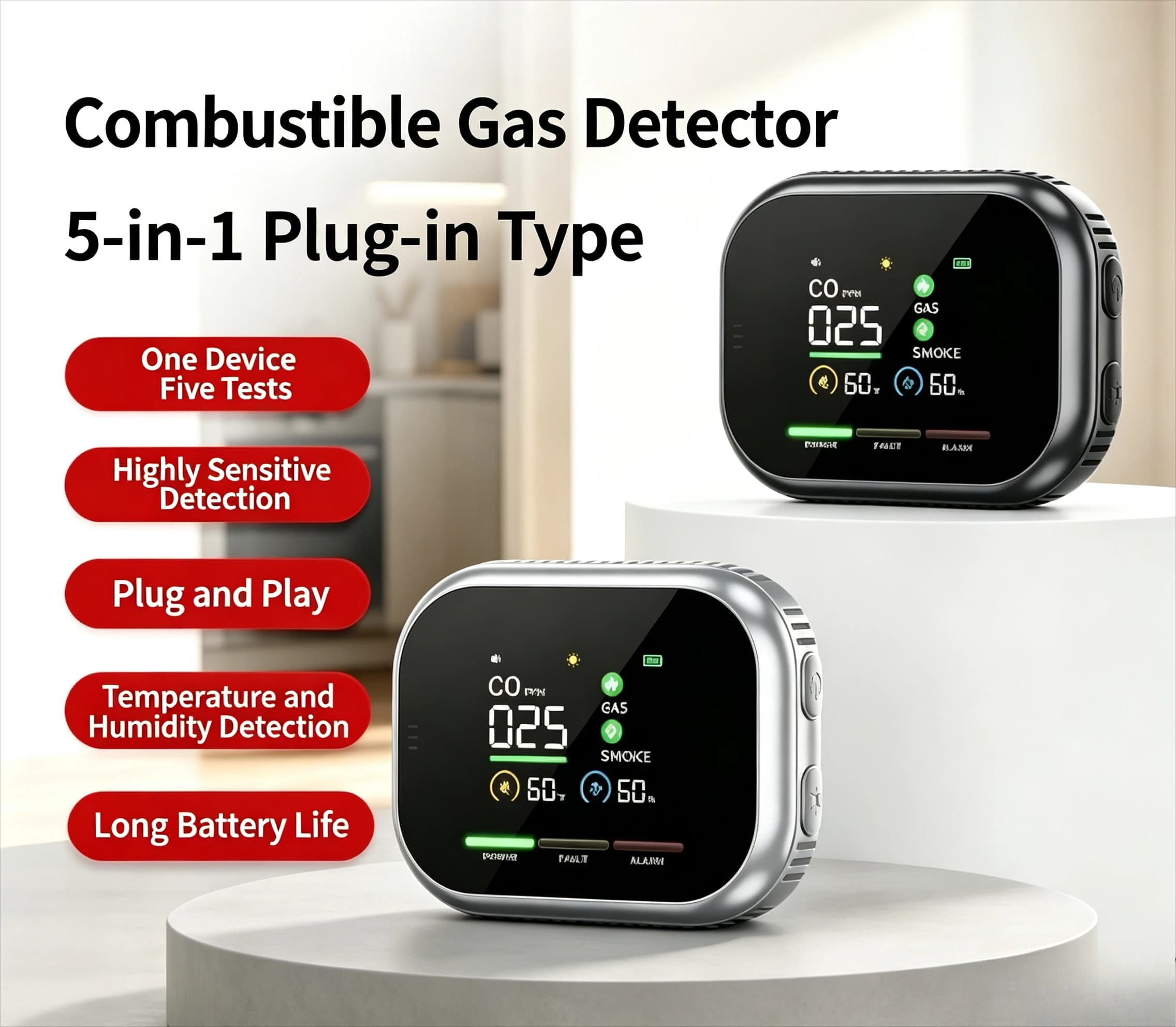 6‑in‑1 Air Quality Monitor Portable Carbon Monoxide Detector HCHO TVOC PM2.5 CO2 Temp Humidity Tester Sound Alarm for Home Use