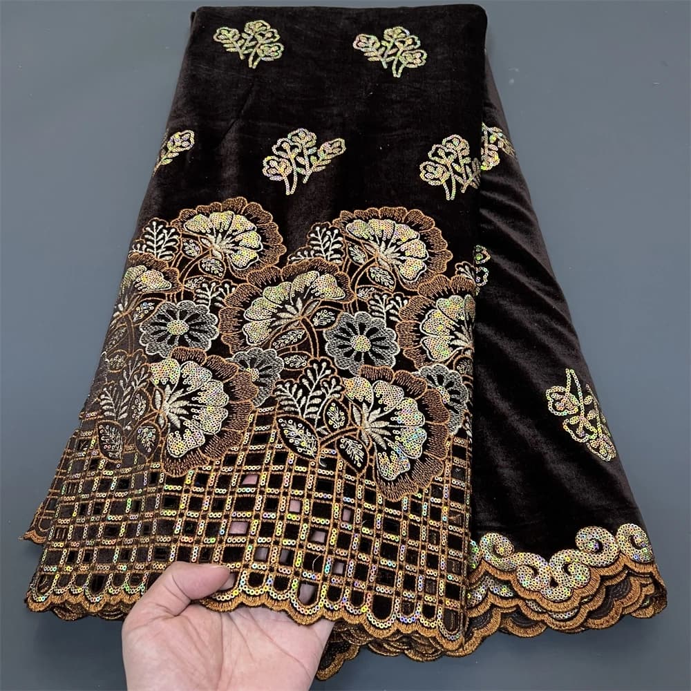 Tessuto africano di pizzo tulle nigeriano con ricamo di paillettes, guipure cucito, abiti da ballo in velluto, alta qualità, 5 metri PS0048