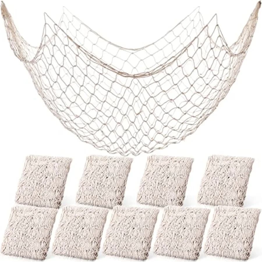 10 Pezzi di Rete da Pesca Decorativa 80 x 40 Pollici, Decorazione Naturale a Tema Nautico in Cotone per Feste, Accessorio Pirata