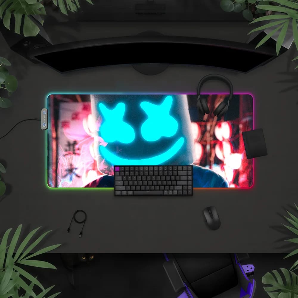 Popolare tappetino per mouse DJ M-Marshmello-S con luce LED RGB, tastiera da gioco colorata, copertura antiscivolo, superficie impermeabile