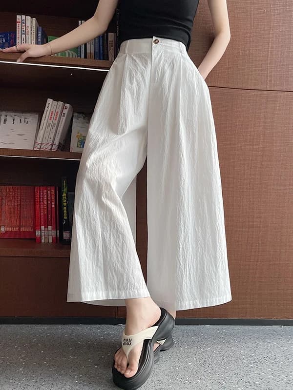 Pantaloni a Gamba Larga in Lino da Donna, Estivi, Sottili e Freschi, Taglia Piccola, Versatili, Slim, Vita Alta, Drappeggiati, a Tre Quarti, Stile Gonna, per Abbigliamento Casual