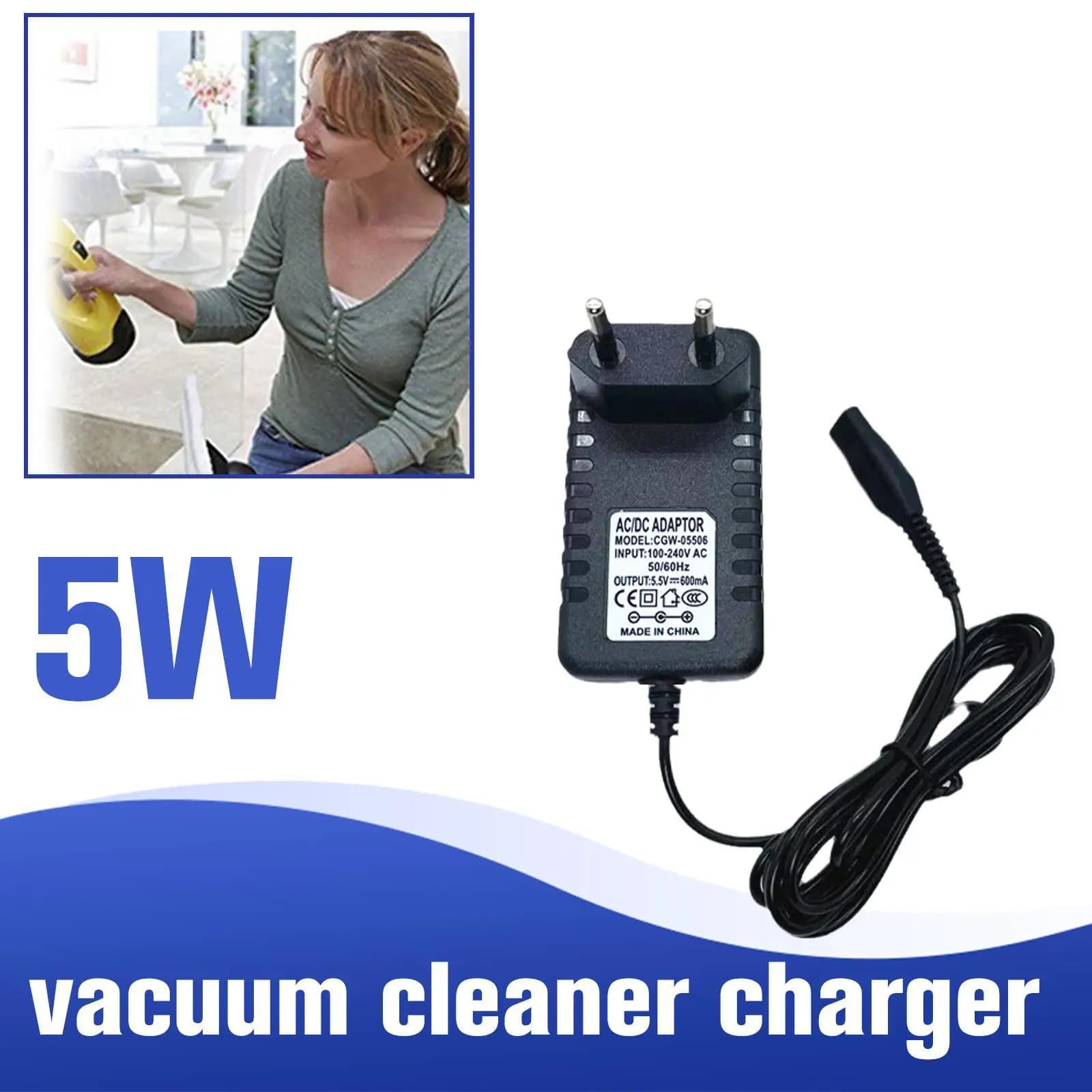 5.5V Power Cable Charger Adapter for Karcher WV WV2 WV5 WV50 WV55 WV60 Plus WV70 WV75 Window Vacuum Cleaner EU Plug Replacement
