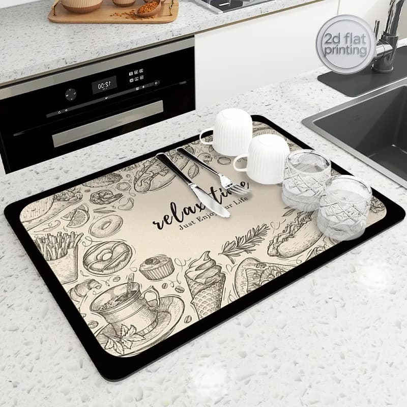 Tappetino Asciugapiatti in Diatomite Premium - Super Assorbente per Lavello Cucina, Asciugatura Piatti, Decorazione Bancone Macchina da Caffè, Stile Moderno