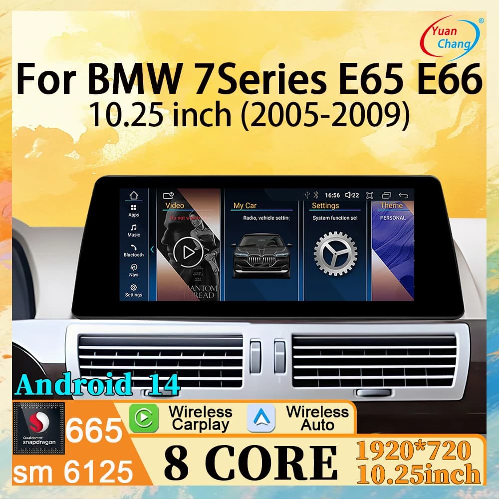 Android 14 Wireless Carplay Android Auto Per BMW Serie 7 E65 E66 2005-2009 Autoradio lettore video navigazione GPS 10.25 pollici 8core