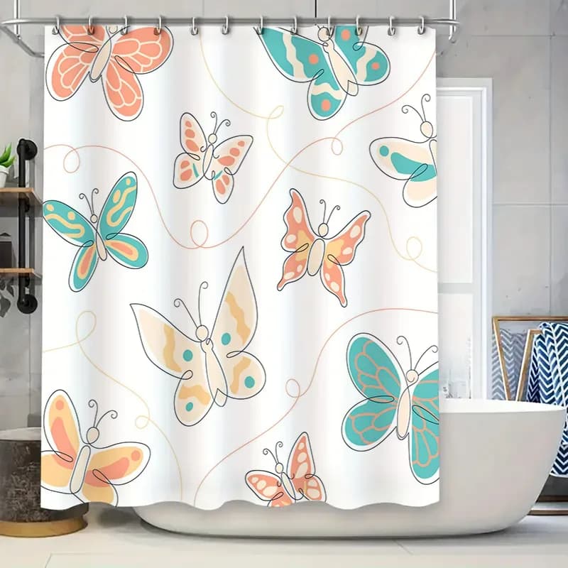 Tenda da doccia decorativa con fiori di farfalle, tessuto impermeabile per decorazioni da bagno
