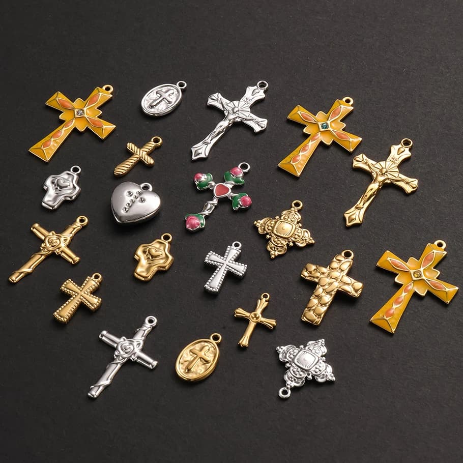 5pcs/Bag Stainless Steel Cross Charms Metal Enamel Pendant For DIY Necklace Bracelet Earrings Jewelry Crafts Making Accessories