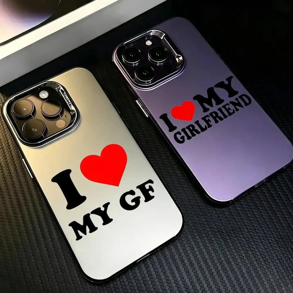 Custodia per telefono colorata argento per iPhone 17/16/15/14/Pro Max, universale per modelli multipli con slogan C-Couple