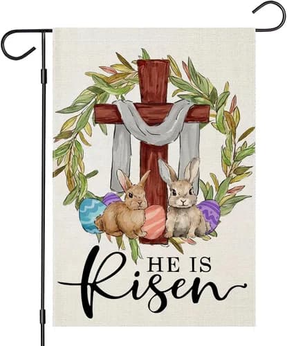 Easter He is Risen Garden Flags 12x18 Inch Double Sided, Watercolor Religious Cr JJE DDI GGX