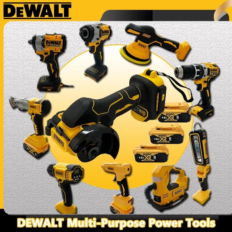 Utensili Elettrici Multifunzione DeWalt: Smerigliatrice Angolare Senza Fili Brushless, Troncatrice, Avvitatore Elettrico, Lucidatrice, Pompa d'Aria, Pistola Termica