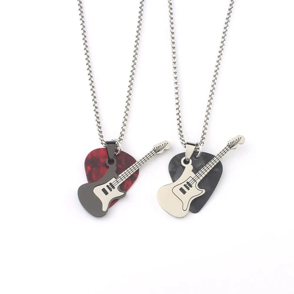 Fashion Hip-Hop Guitar Pick Pendant Necklace For Women Men Punk Titanium Steel Guitar Chain Trendy Electric Guitar Sweater Chain