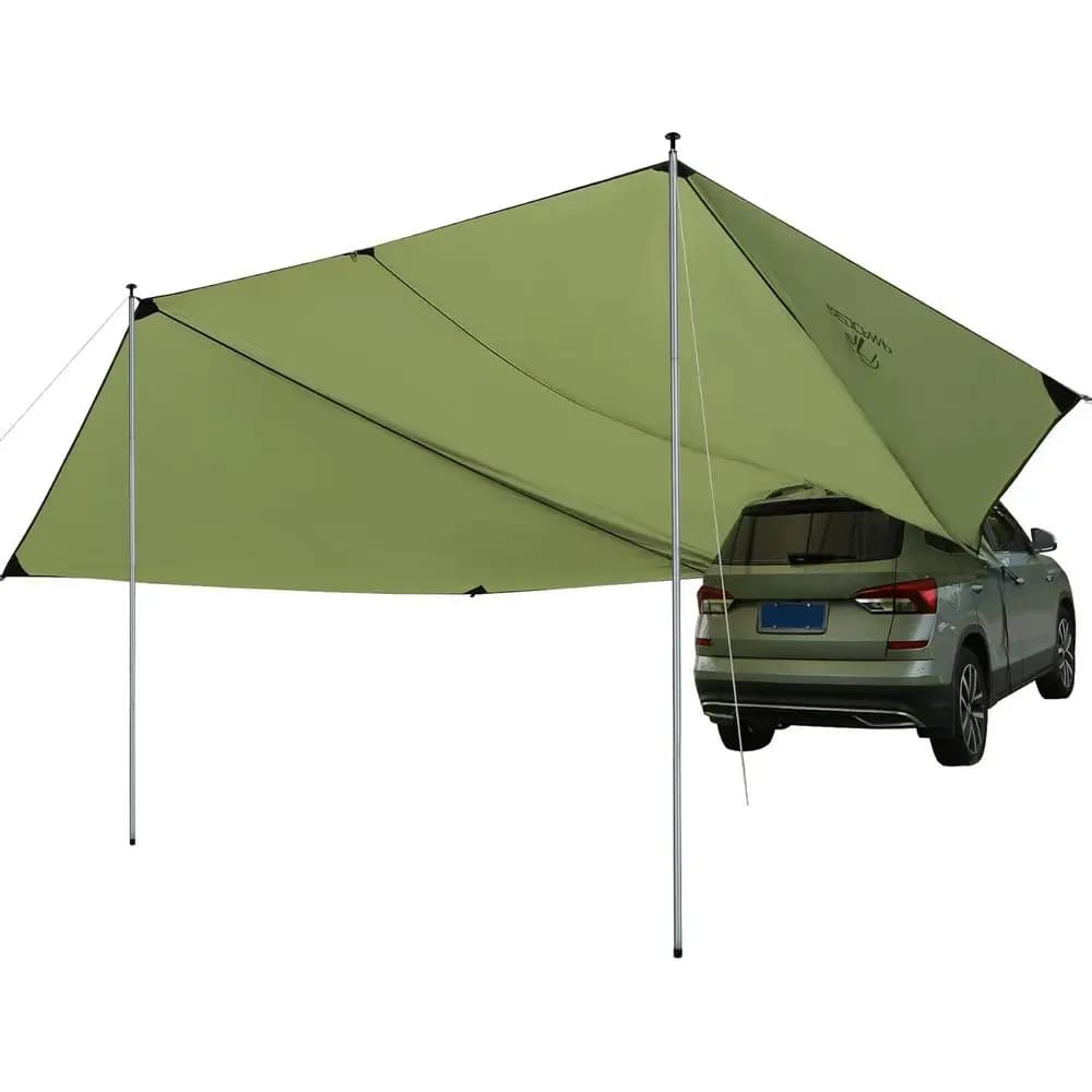 Telo tenda grande per auto con 2 pali e 2 ganci a ventosa, telo impermeabile per campeggio e amaca con protezione UV, ideale per