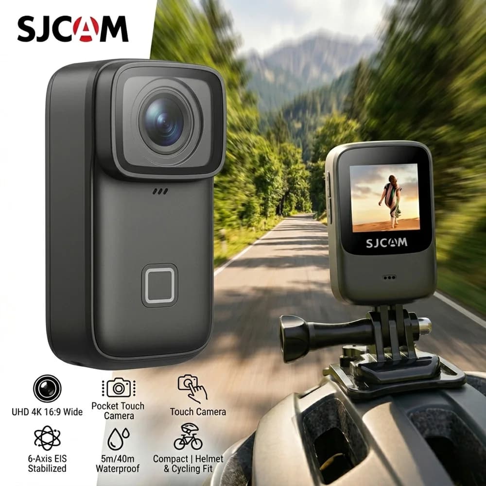 SJCAM C200Pro Videocamera d'Azione 4K 30fps, Stabilizzazione EIS a 6 Assi, Impermeabile, Schermo Touch, Foto da 20MP, Time Lapse, Slow Motion, per Ciclismo
