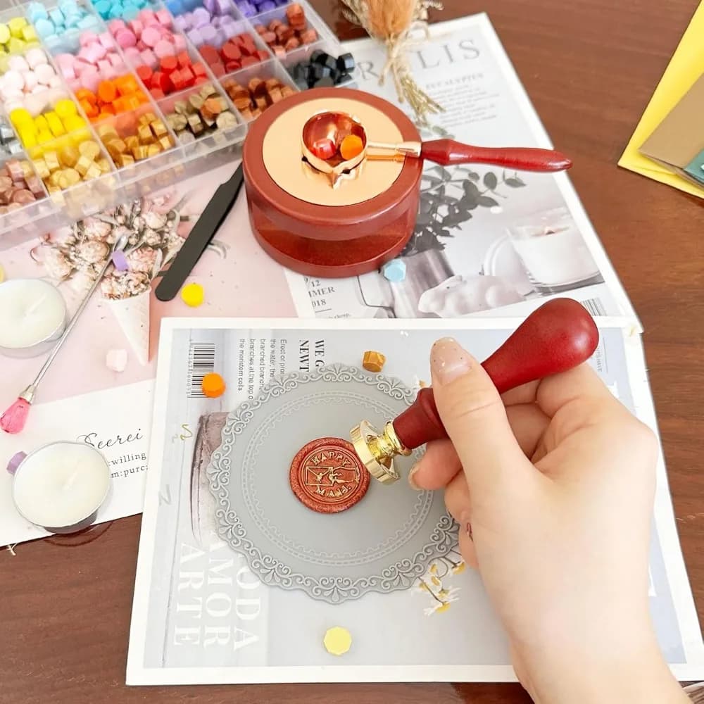 Wax Seal Set 24 Color Wax Seal Beads, Stamp Head, Handle, Paint Pen Sealing Wax Kit DIY Craft Supplies Scrapbooking Wedding Card