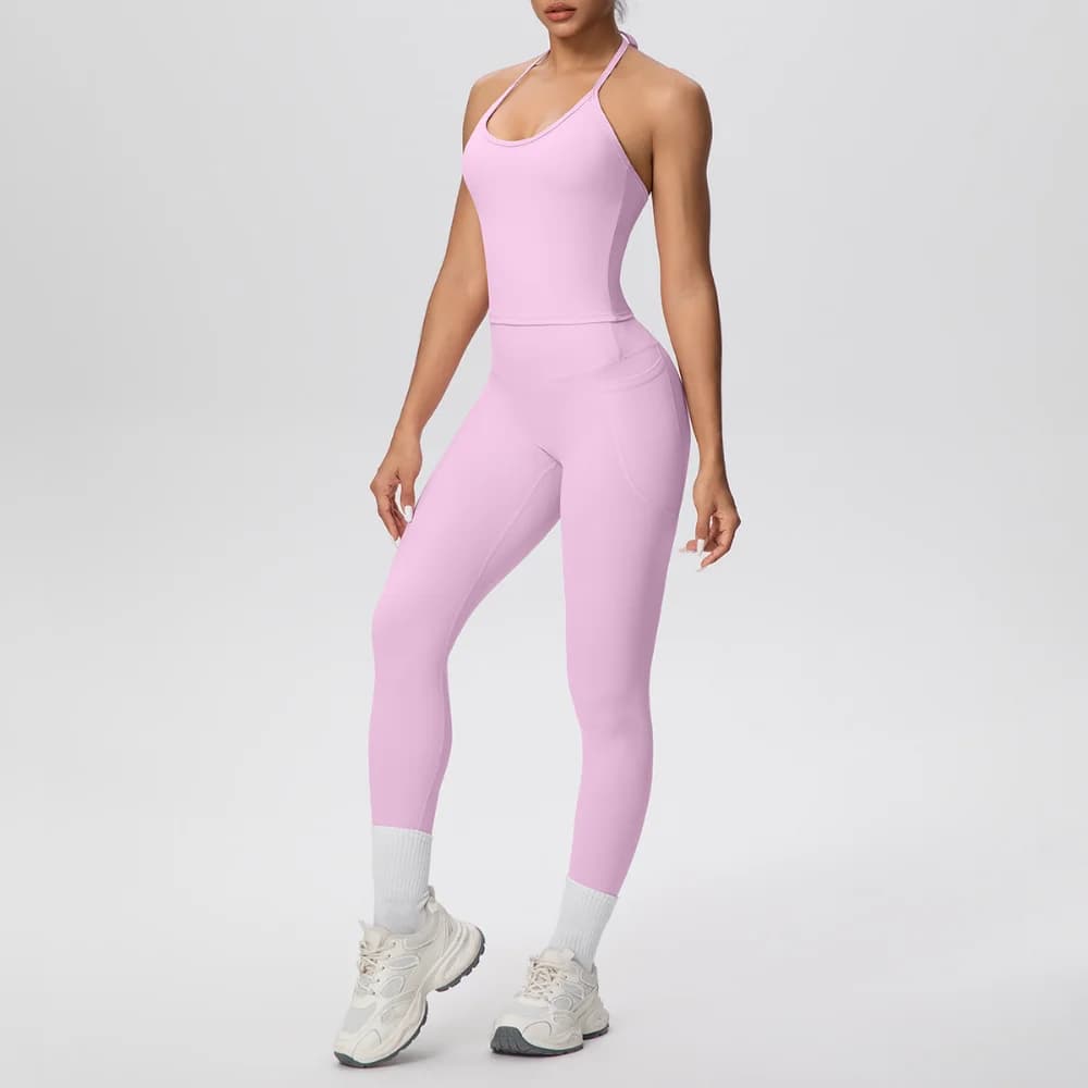 Women's Sporty Sleeveless 2 Pieces: Top Yoga Slim Fit with Neck Discovery and Leggings Models for Fitness, Running and Training
