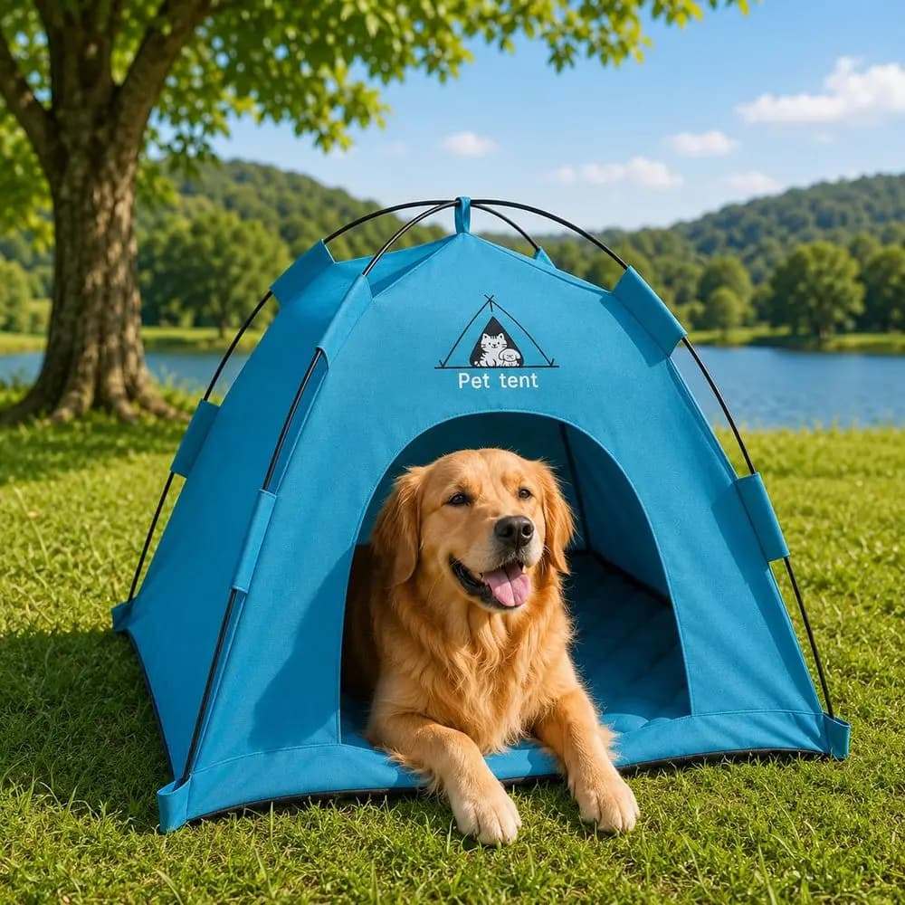 Open Pet Tent, Calming Hideaway Monitoring Bed For Cats Small Dogs, ToolFree Setup, Indoor Outdoor Travel