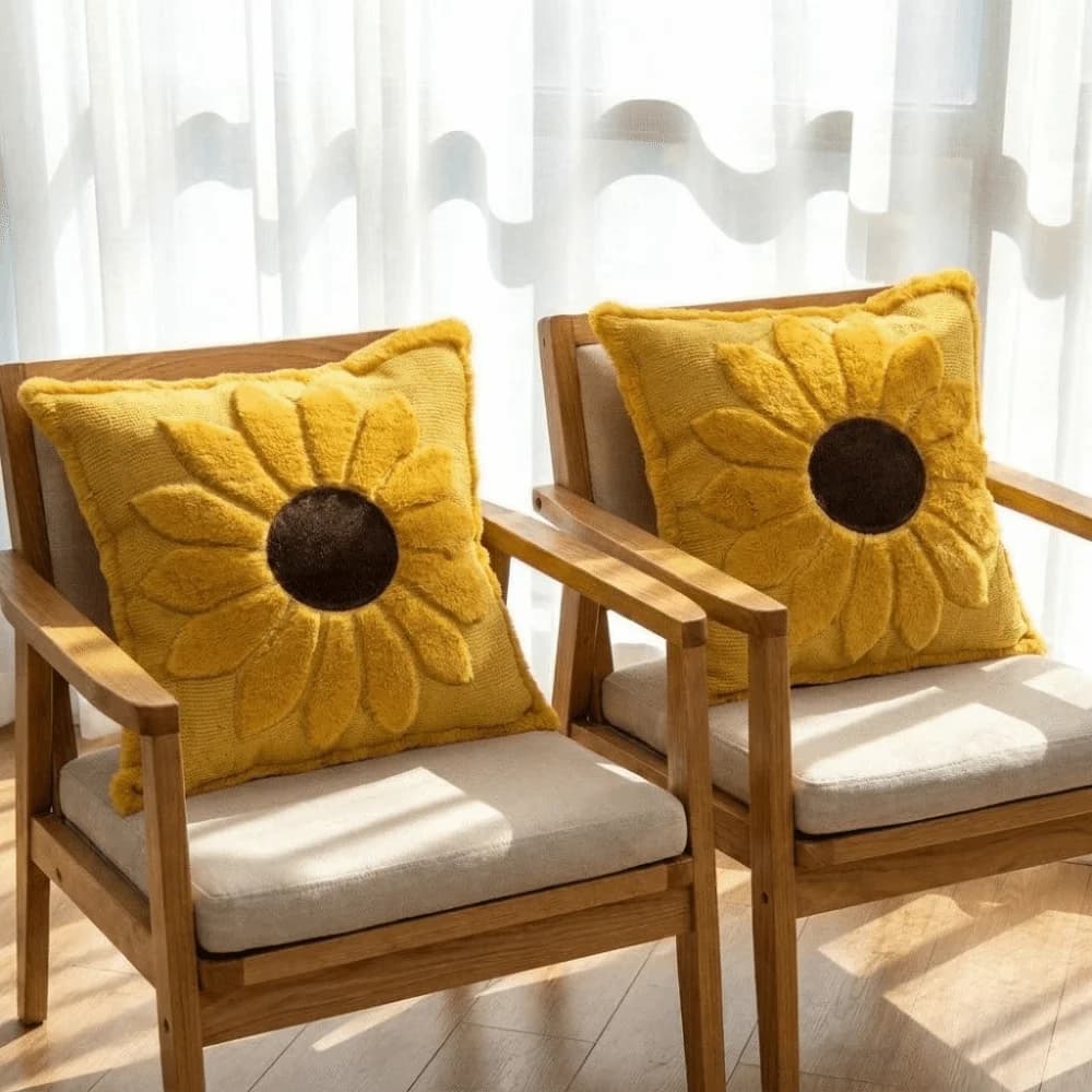 Fodera per cuscino staccabile a forma di girasole, stile rustico, in peluche trapuntato, per cuscino lombare, confortevole, morbida, ricamata