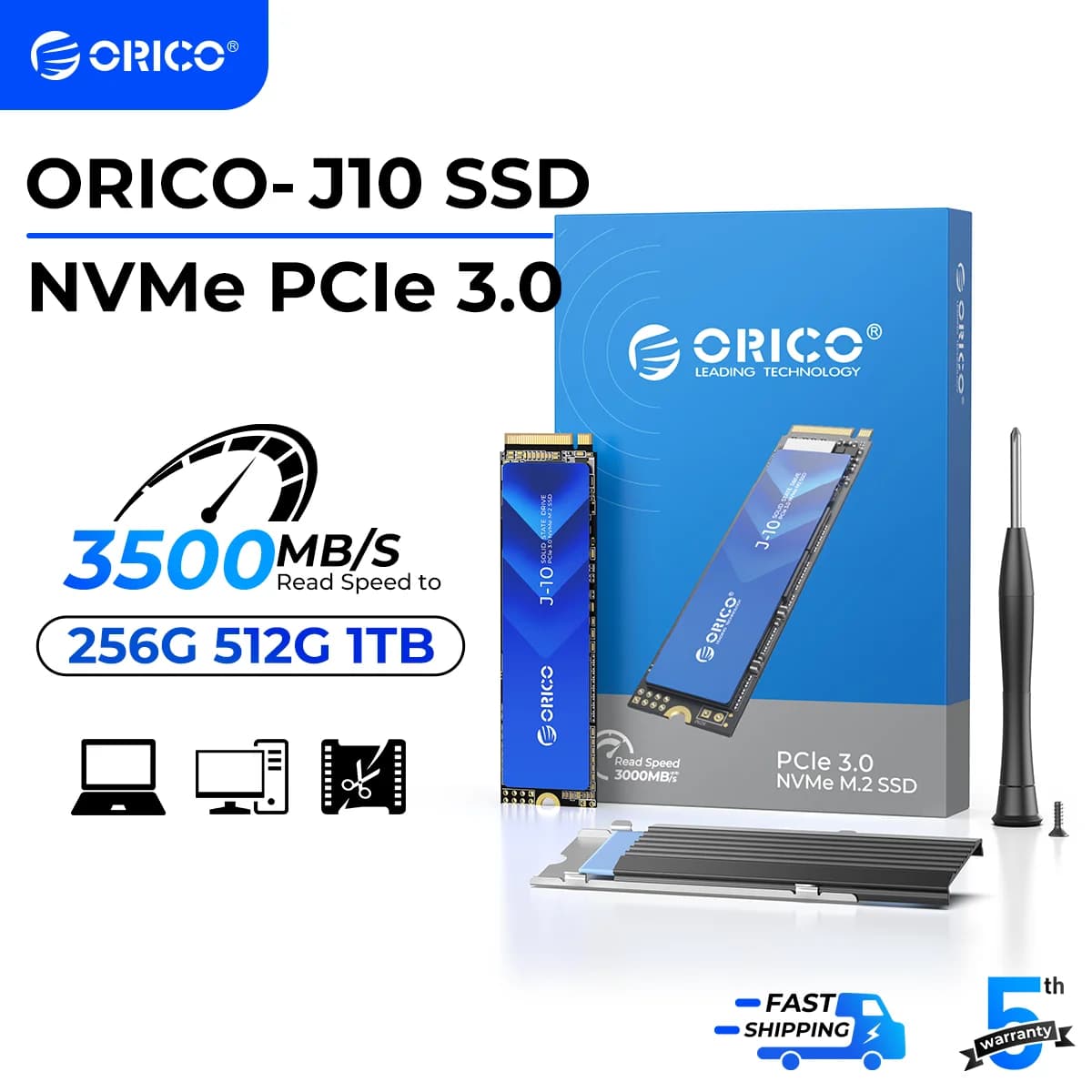 ORICO J10 M.2 NVMe SSD PCIe 3.0 SSD 3100MB/S M.2 M Key 2280 Internal Solid State Drive for Audio Editor 1TB 2TB 4TB