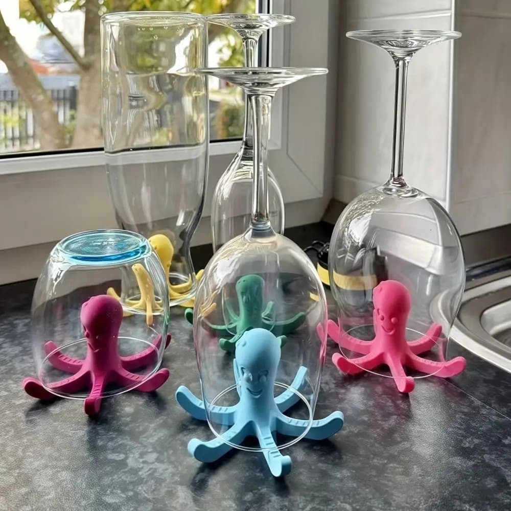 6 Tentacles, 3D Printing, Large Dust Shaped Glasses, Modern Design, Blue and Red