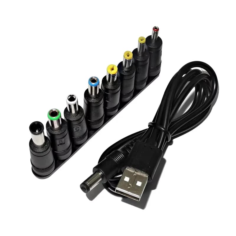 Universal Power Cable from USB to DC 5 V charging cable jack from 5.5 * 2.1 mm with 8 selectable connector tips for CCTV TV Box cameras