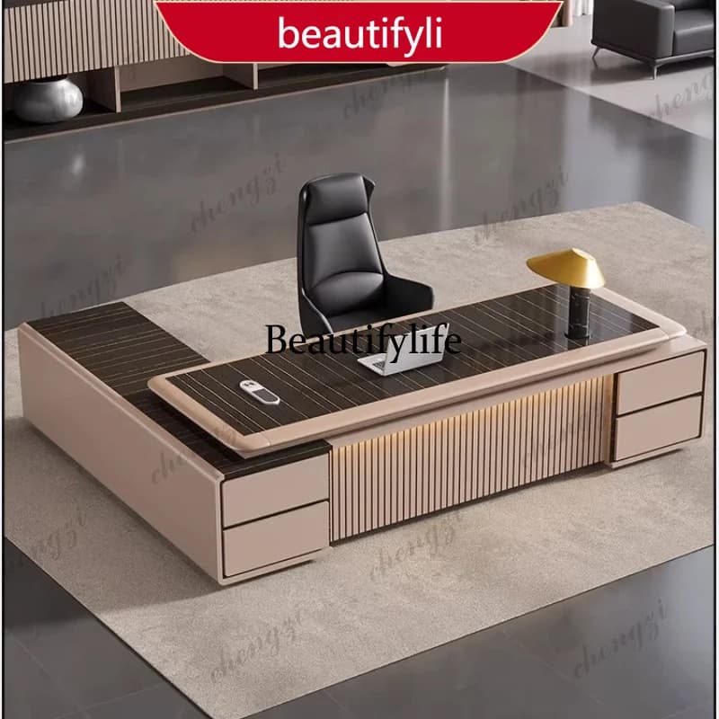 A45 luxury Computer Office Desk Standing L Shaped Writing Boss Table Lift Up Table Gaming Sedentary Filing Cabinet Boss Furnitur