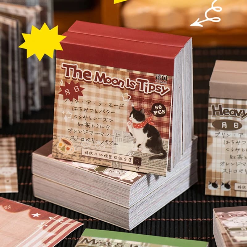 Mr.Paper 4 Pacchi di Adesivi per Diario a Quadretti, Carta per Appunti Estetica a Tema Gatto Carino per Scrapbooking e Fai da Te