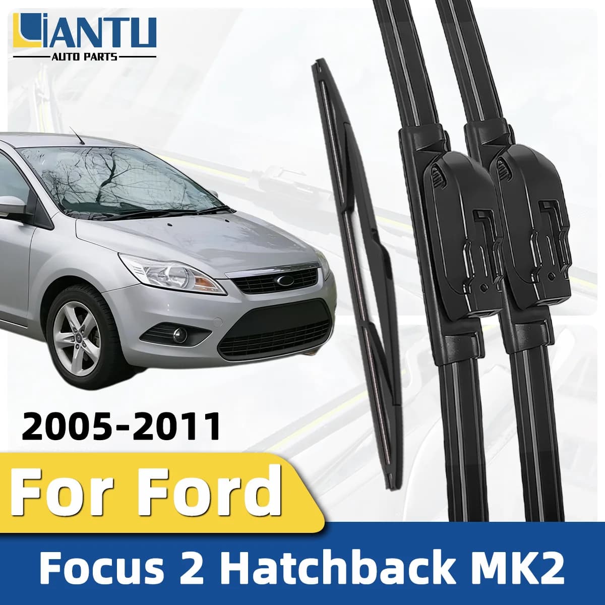 Kit tergicristalli anteriori e posteriori da 1/3 pezzi per Ford Focus 2 Hatchback MK2 2005-2011 Tergicristallo silenzioso Accessori automobilistici