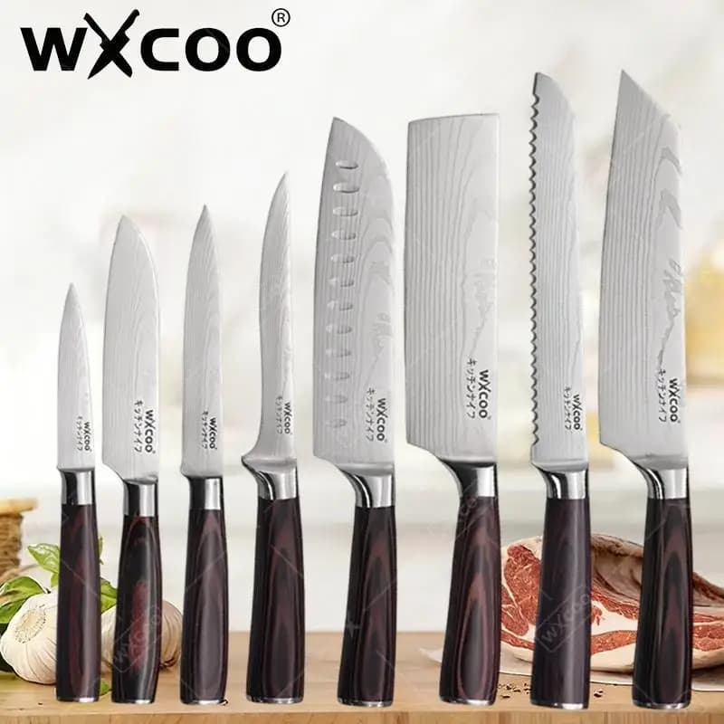 Set di coltelli Santoku WXCOO in acciaio ad alto tenore di carbonio, coltello per disossare, coltelli da cucina giapponesi, coltello per carne, coltello per frutta, coltello da macellaio, coltello per pane, coltello per disossare.