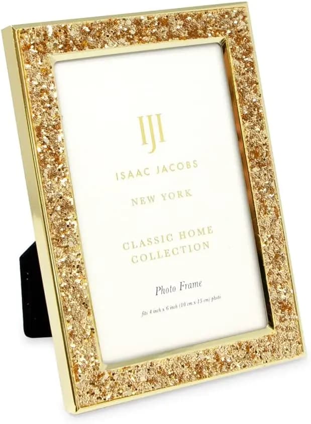 4x6 Gold Glitter Picture Frame, Vertical & Horizontal, Wall-Mountable, Tabletop Display