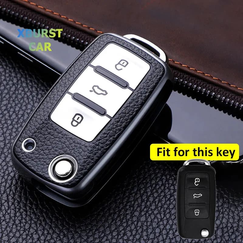 3 Button TPU Leather Key Case Shell Fob for VW Golf Jetta POLO for Skoda Yeti Superb Rapid Octavia for SEAT Leon Ibiza