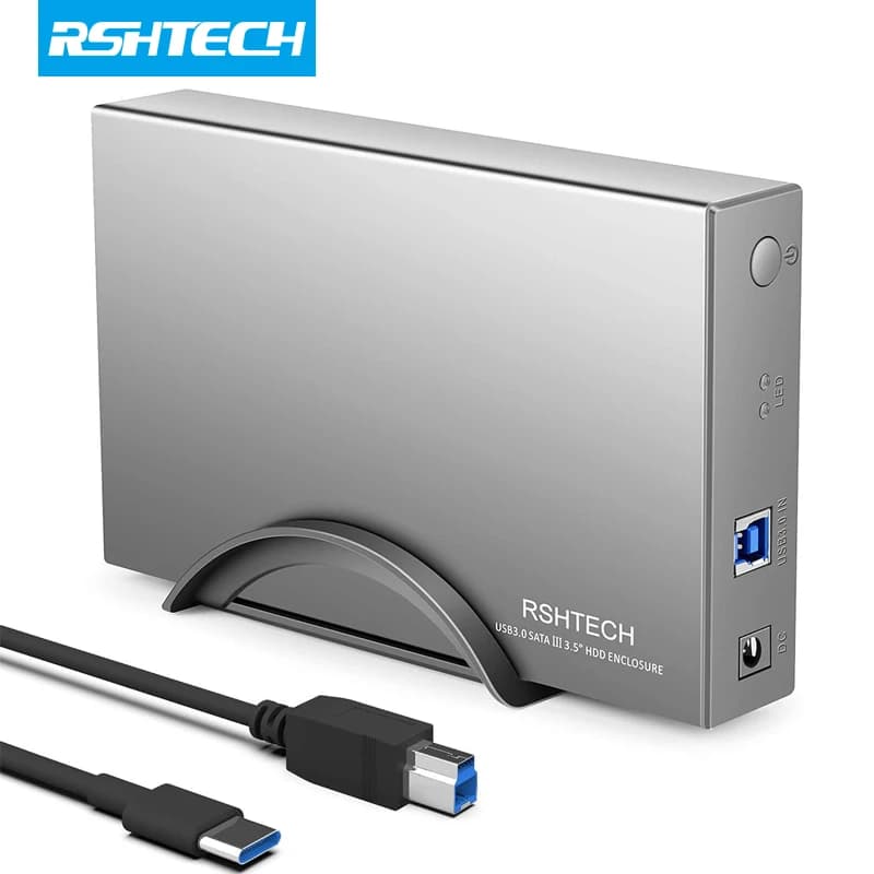 RSHTECH Custodia per HDD da 3,5'' Custodia per disco rigido esterno da USB C a SATA da 5 Gbps UASP Sospensione automatica per SSD HDD SATA I/II/III da 3,5 pollici