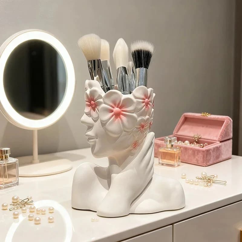 Porta pennelli per trucco Profilo femminile Tazza portaoggetti artistica Organizzatore cosmetico per donne Vanity Desk Casa Soggiorno Camera da letto Regalo chic