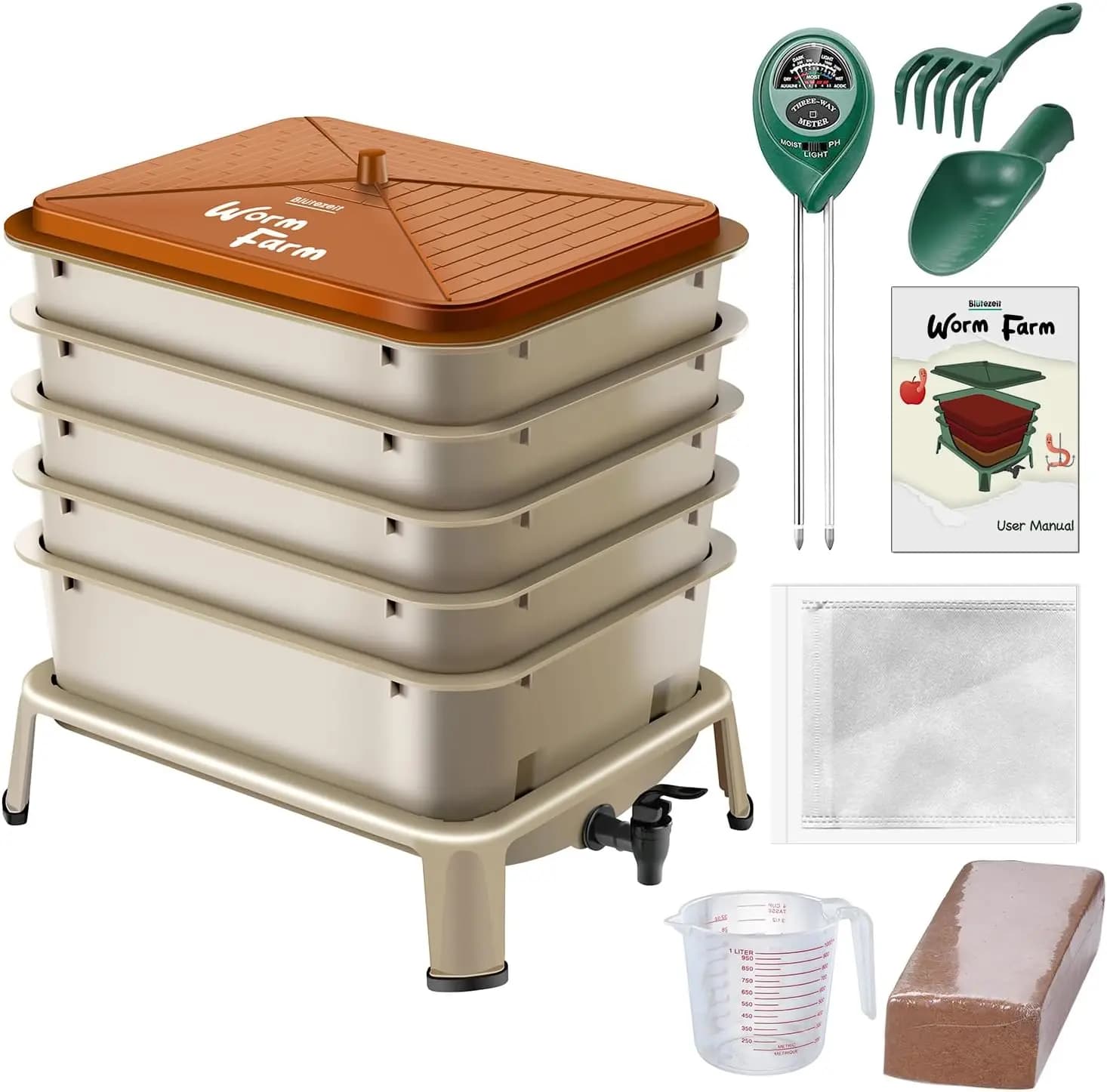 Composter per vermi a 5 ripiani, 53QT, per interni ed esterni, con kit di avviamento per il riciclo dei rifiuti alimentari