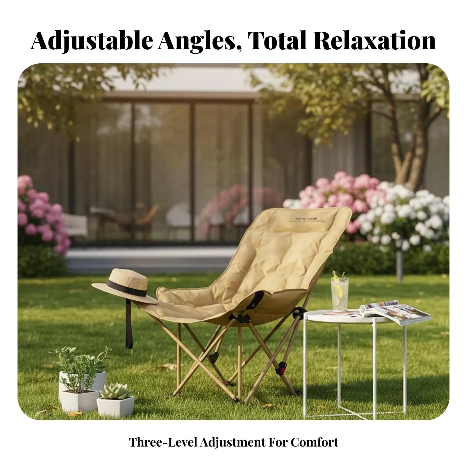 Sedia a sdraio Moon reclinabile con poggiapiedi, design pieghevole, lettino pieghevole con poggiapiedi, telaio leggero e robusto per il relax, la spiaggia