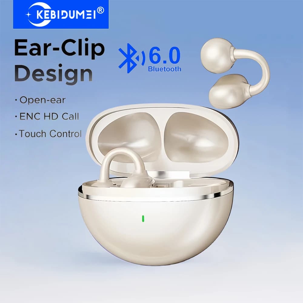 KEBIDUMEI Cuffie a Clip Aperte Bluetooth 6.0 Auricolari Wireless Sportivi con Cancellazione del Rumore ENC e Controllo Touch