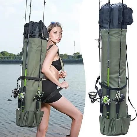 Spacious 1,15 m fishing gear bag with shoulder strap to store equipment and channel holder ideal for sea fishing