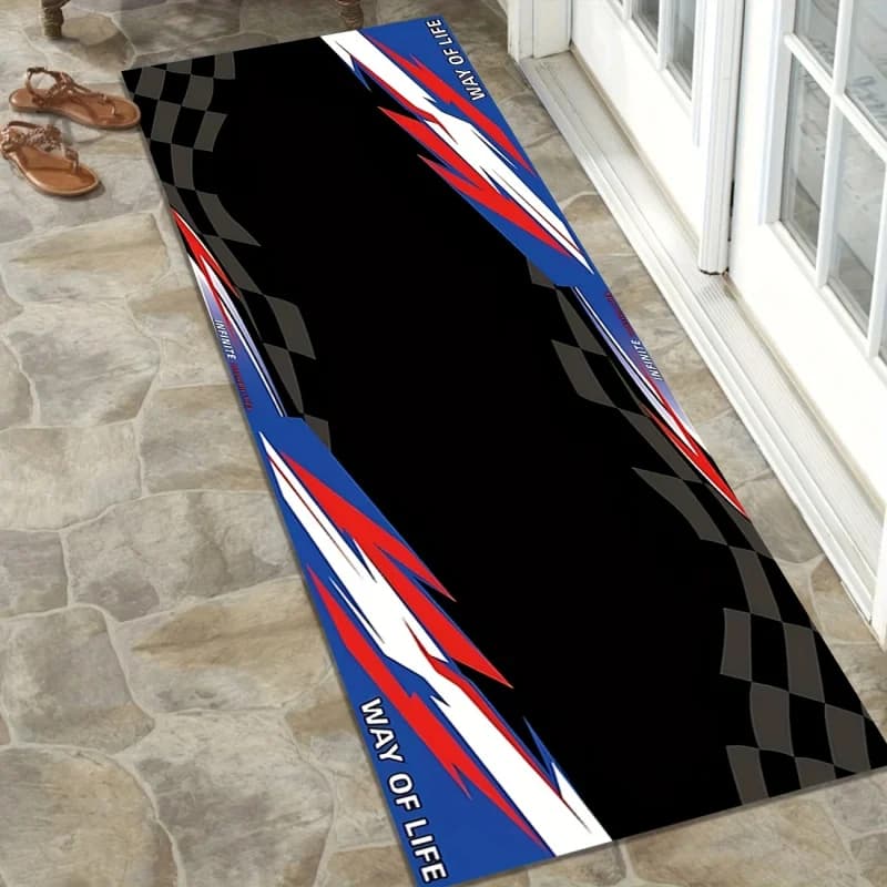 Tappeto Lungo VIKAMA per Garage Moto, Antiscivolo, Resistente all'Usura, con Bandiera a Scacchi, per Corridoio, Camera da Letto Ragazzi, Arredo Stanza E-Sports