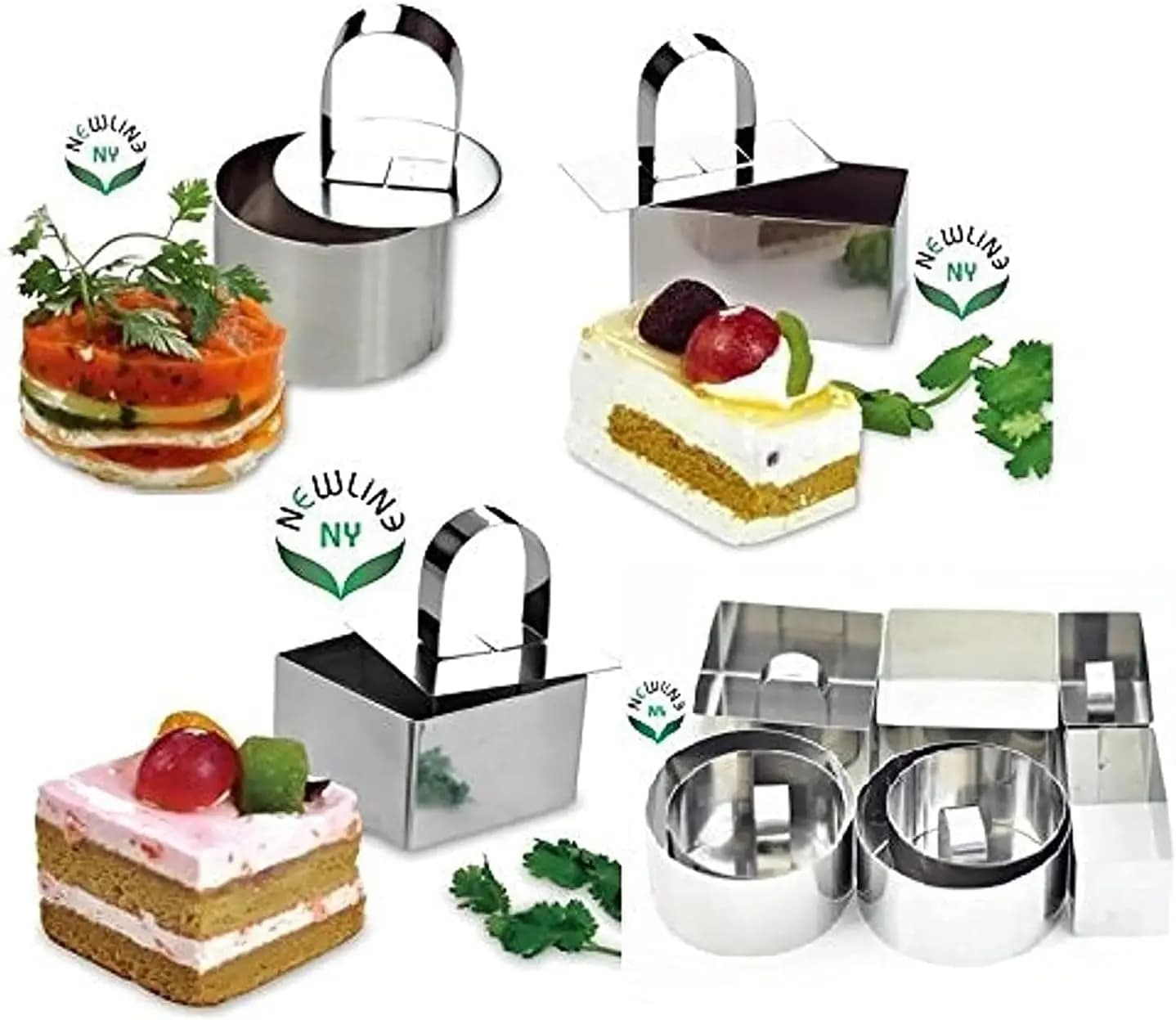 Anelli per Dessert in Acciaio Inossidabile (12 Pezzi) Rotondi, Quadrati, Rettangolari per Antipasti, Insalate, Torte, Mousse e per la Creazione di Strati di Torta