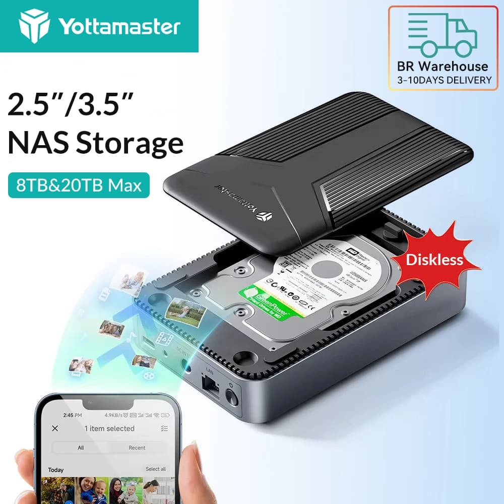 Yottamaster 2.5"/3.5" SATA SSD HDD Tipo C NAS Rete Archiviazione cloud privata Disco rigido Custodia esterna Archiviazione cloud per giocatori