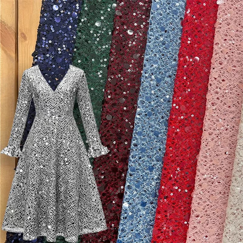 Rete da pesca in pizzo Abito per bambini Tessuto Abito da sera da sposa Primavera Estate Abito da palcoscenico in poliestere Tessuto ricamato con paillettes