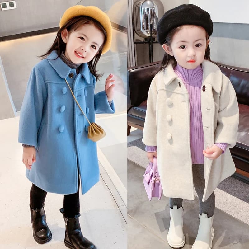 2 3 4 5 6 7 anni Cappotti di lana per ragazze Nuova versione coreana Giacca lunga per bambini Primavera Autunno Doppio petto Capispalla per bambini Abbigliamento