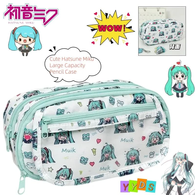 Hatsune Miku Pencil Bag Cute Cartoon High Aesthetic Multi-Layer Stationery Pouch Large Capacity Multi-Functional Pen Case