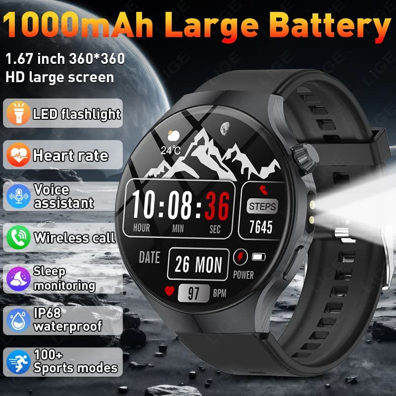 LIGE Nuovo Robusto e Durevole Smartwatch per Adulti con Batteria da 1000mAh, Schermo HD Grande da 1,67'', Chiamate BT, Impermeabile IP68, Orologio Sportivo Intelligente