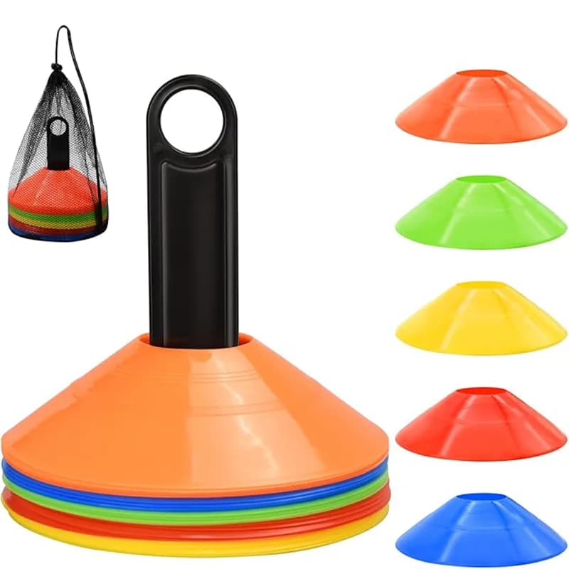 Logo Disc Football Training Equipment Disc Cones, Agility Football Cones, with Carry Bag and Stand, Football Cones for Sports Training, Football, Soccer, Basketball, Coaching, Practice Equipment, 5 Colors