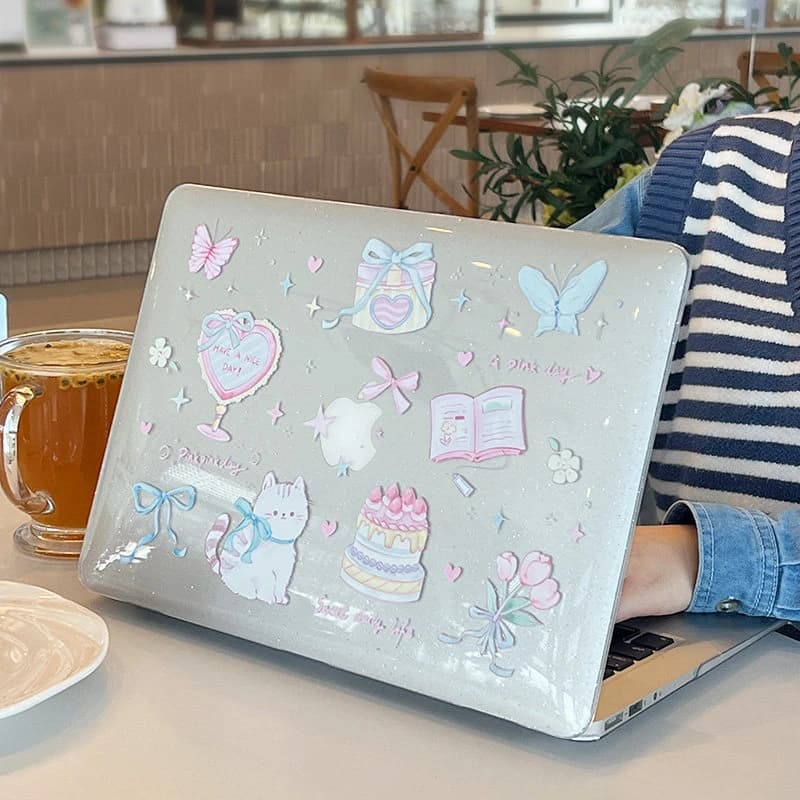Ins Cat Bow Glitter Laptop Case For Macbook Neo 13 A3404 2026New Air Pro 13 14 15 16 M1 M2 M3 M4 M5 Chip For MacBook Accessories